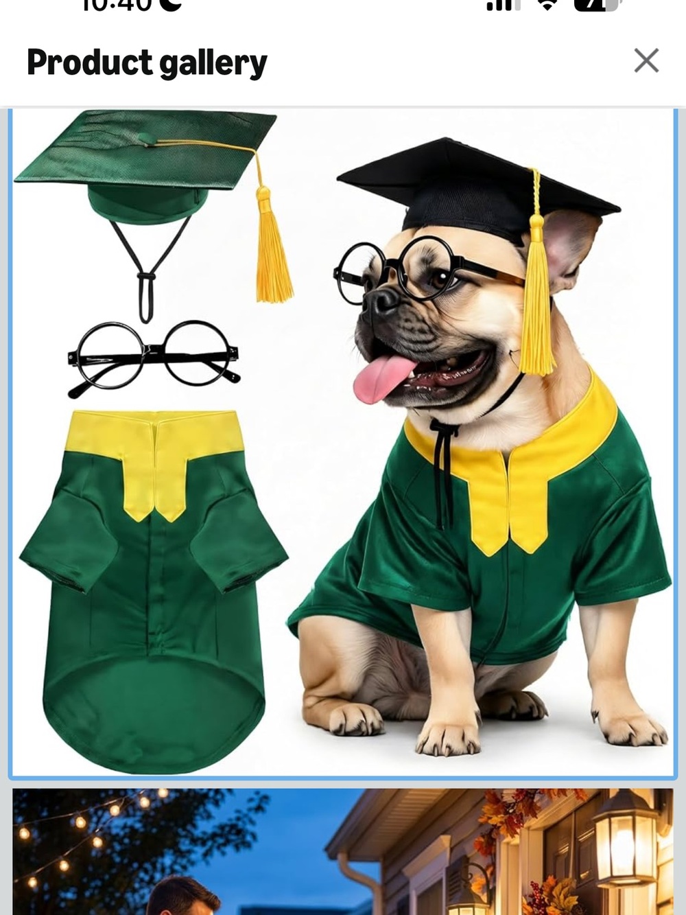 Green and Yellow Dog Graduation Costume with Cap no glasses new unused